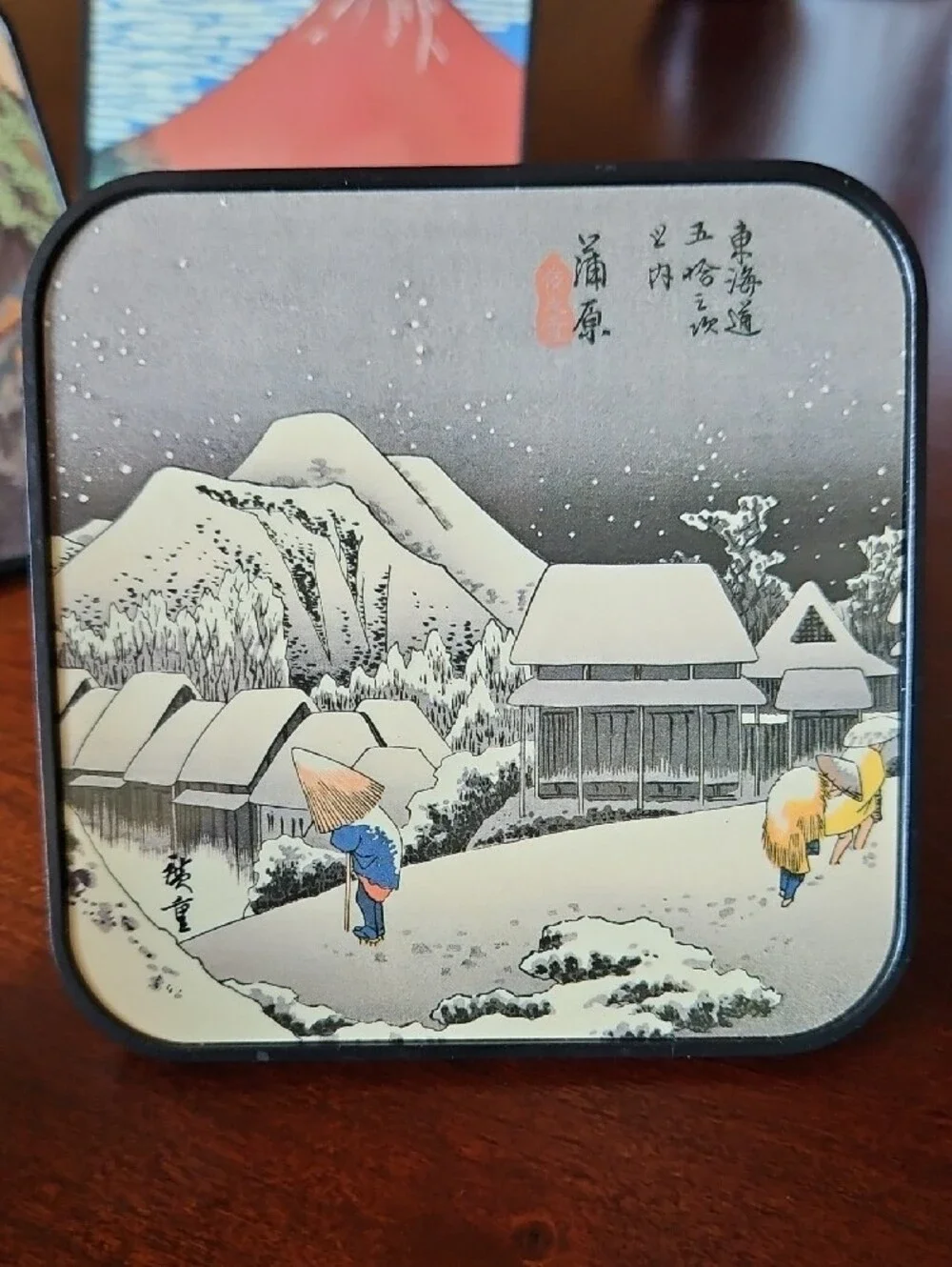 Vintage Japanese Ukiyo-e Art Coasters Set with Holder - Famous Woodblock Prints